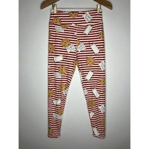 LULAROE Christmas Leggings Santa Cookies And Milk Red White Stripes One Size